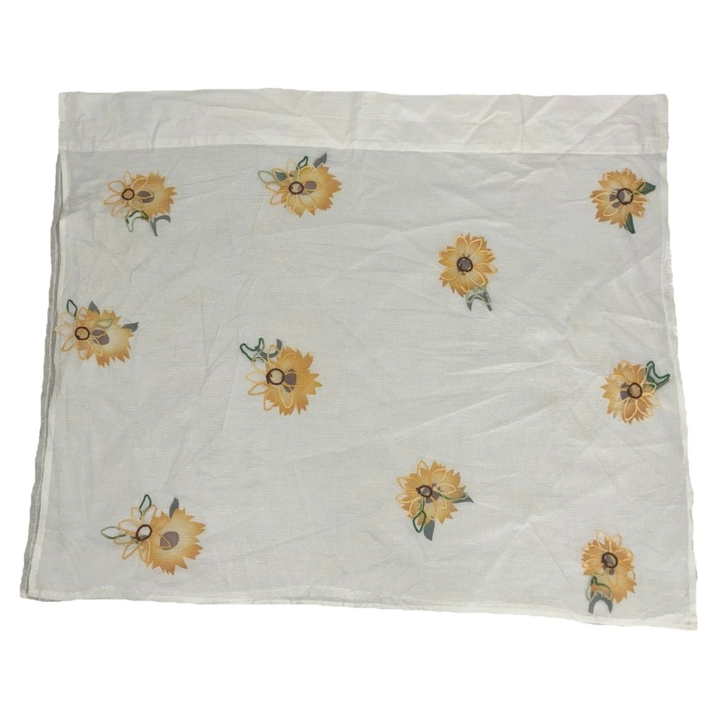 Window Curtain Small White Sunflower Embroidered Layered Floral 24x29" Vintage